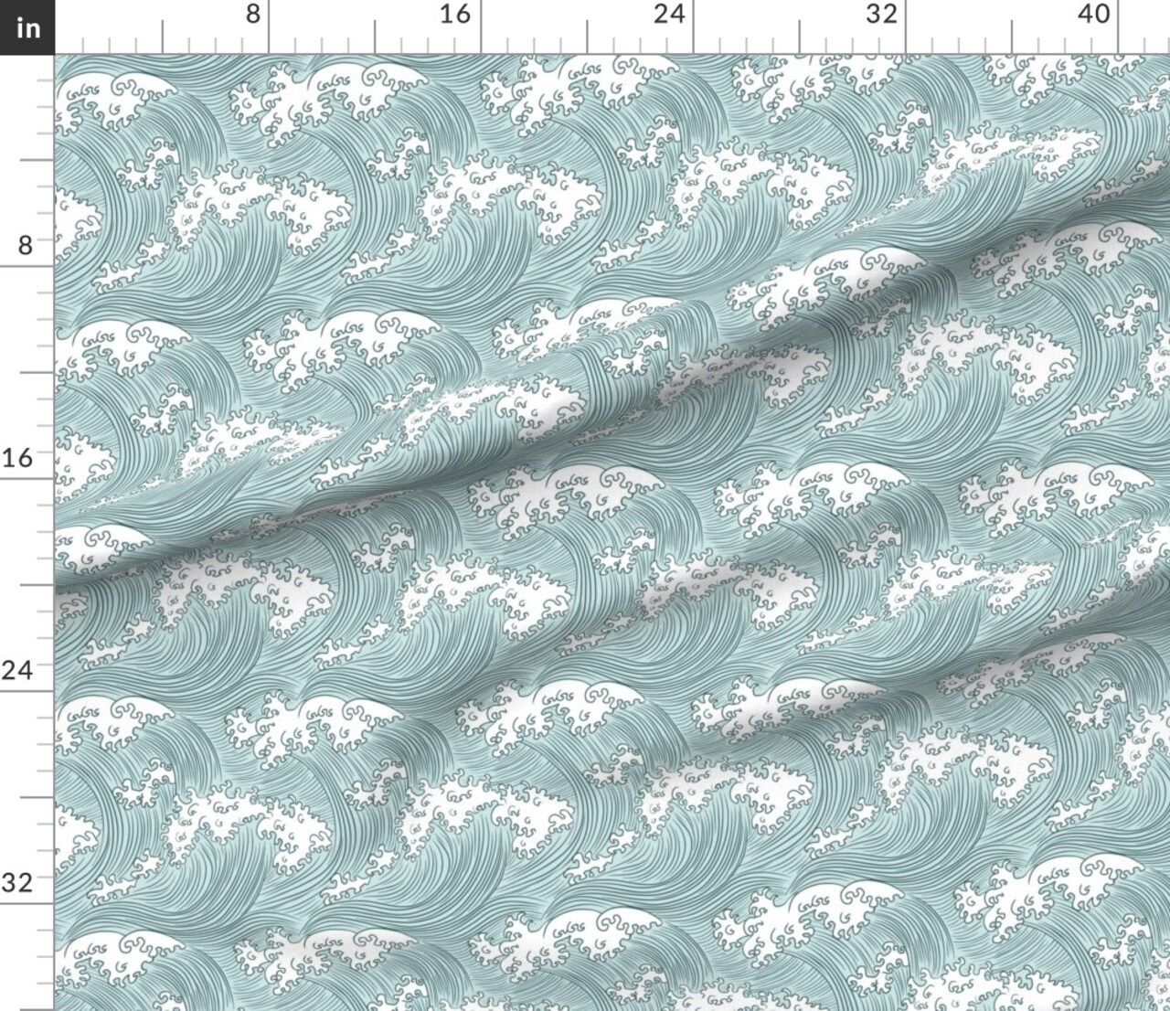 Rolling Waves Vintage Asian Chinese Japan Japanese Water Line Summer Doodle Home Decor Sea Ocean Wave Custom Printed Fabric by Spoonflower Various Fabrics by the Yard or Fat Quarter
